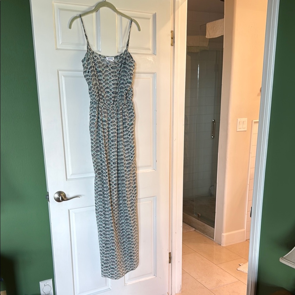 Barneys New York Silk Dress in Blue and Cream